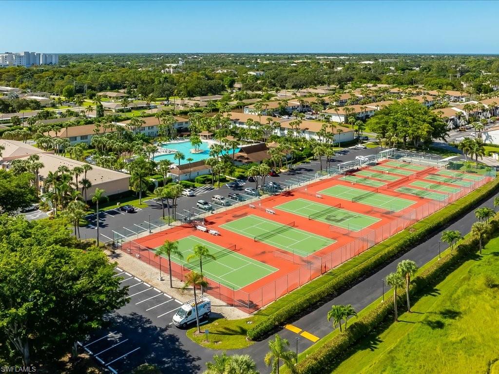 Drone / aerial view of a pool