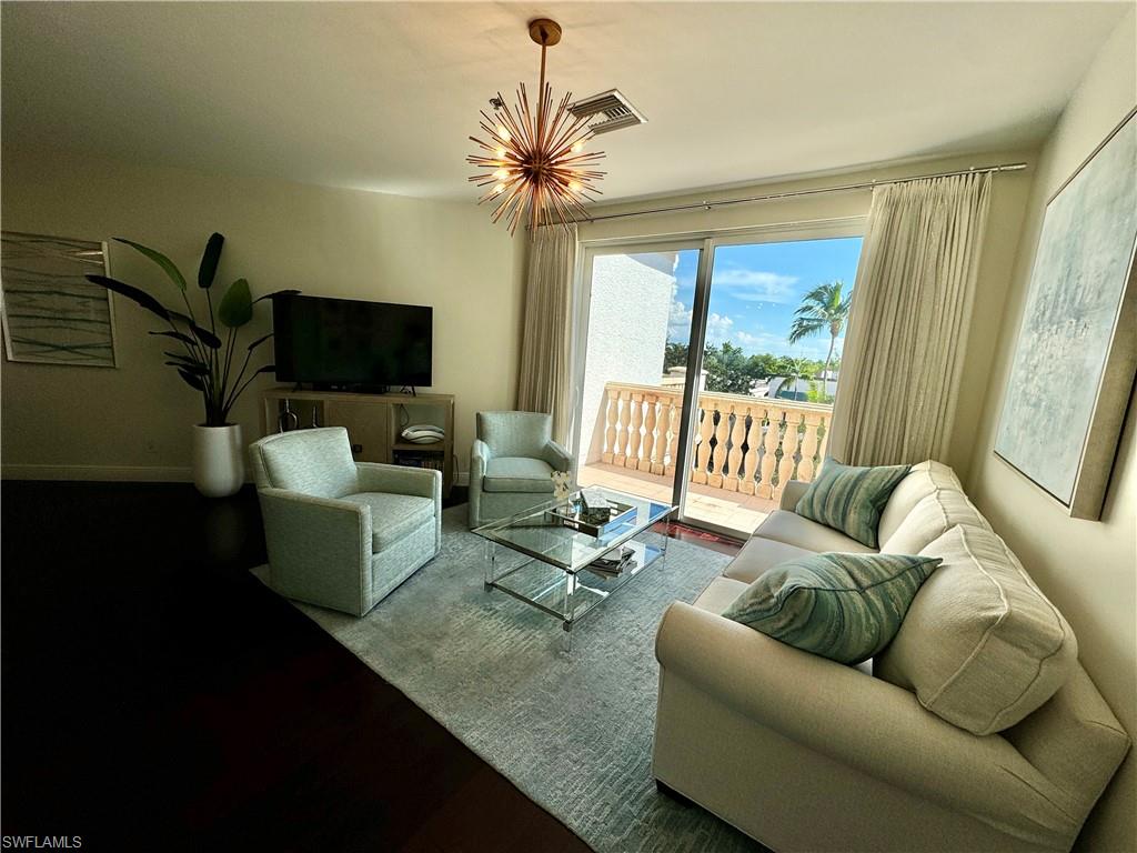 Living room with a chandelier