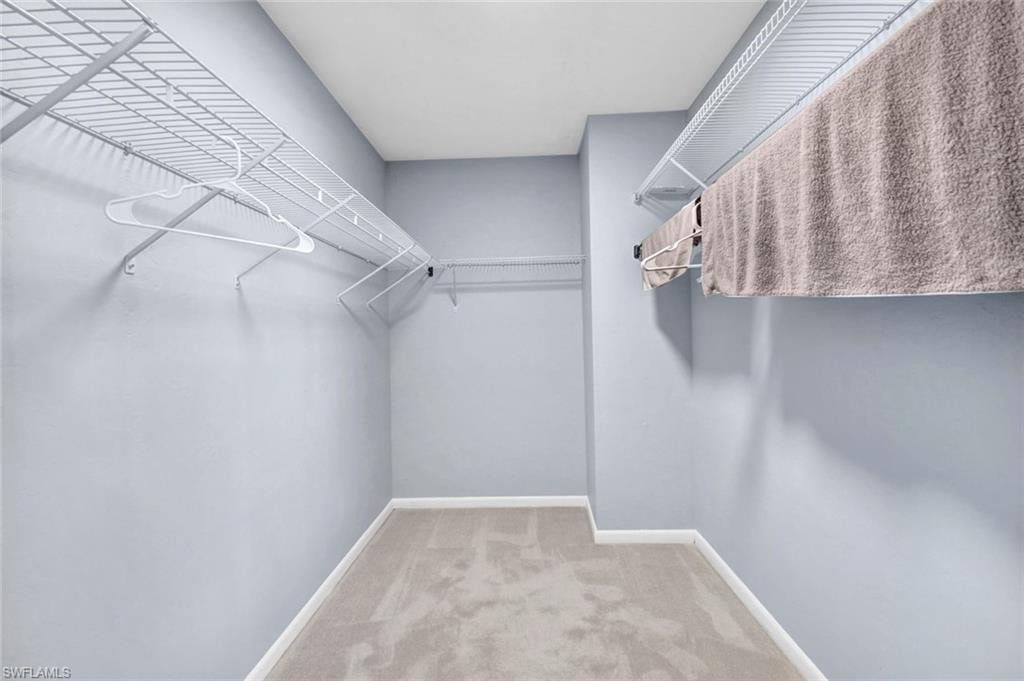 Walk in closet with light carpet