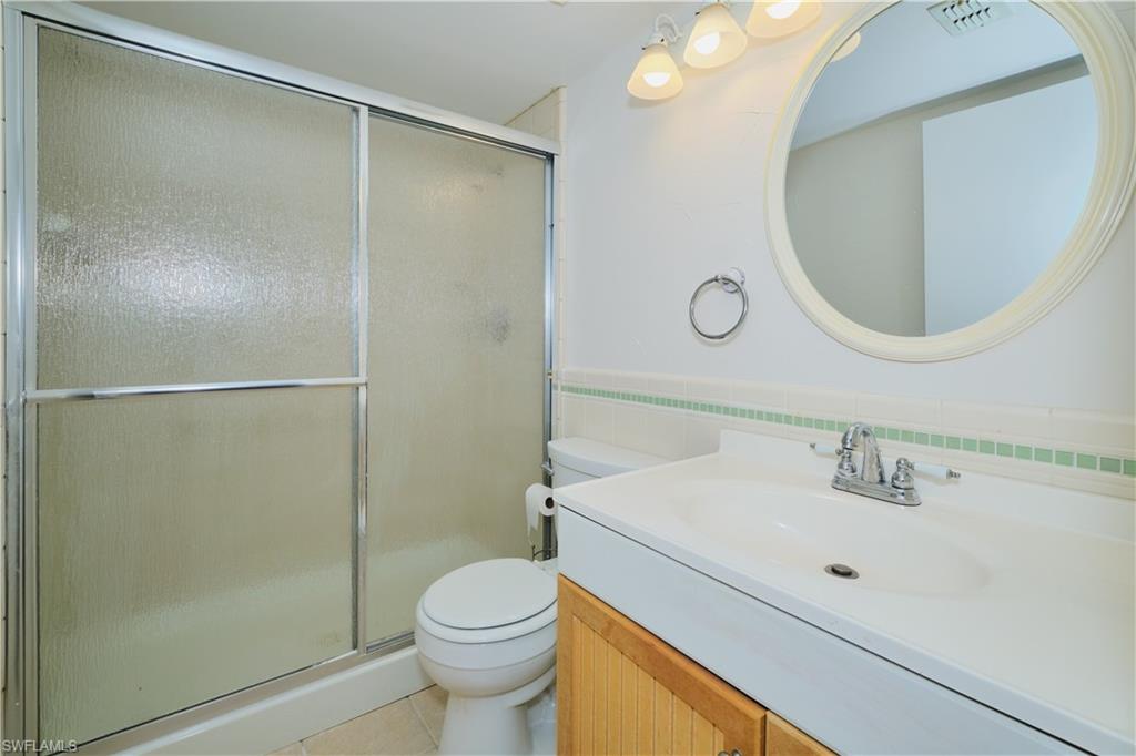 Walk-in shower in the primary bath.