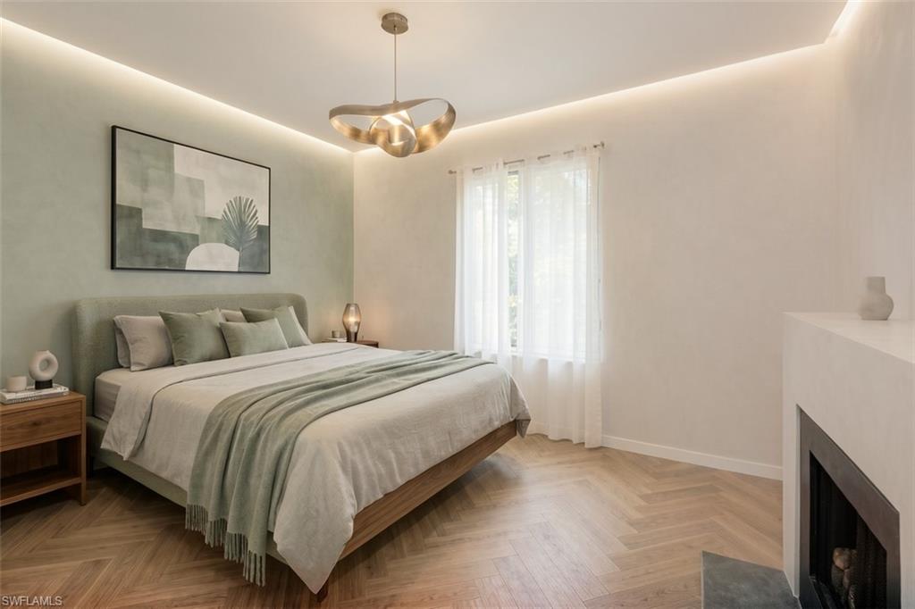Guest bedroom has been virtually staged with AI.