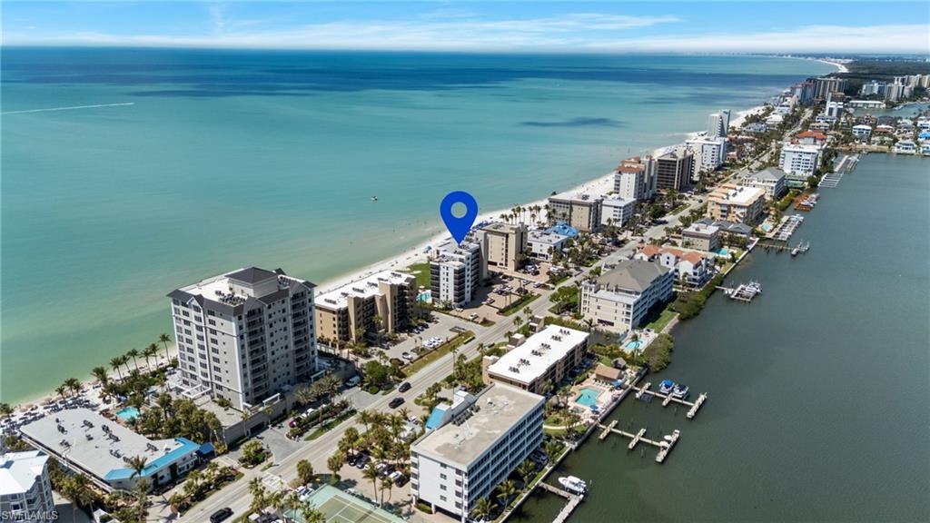 View of urban area with unending shoreline