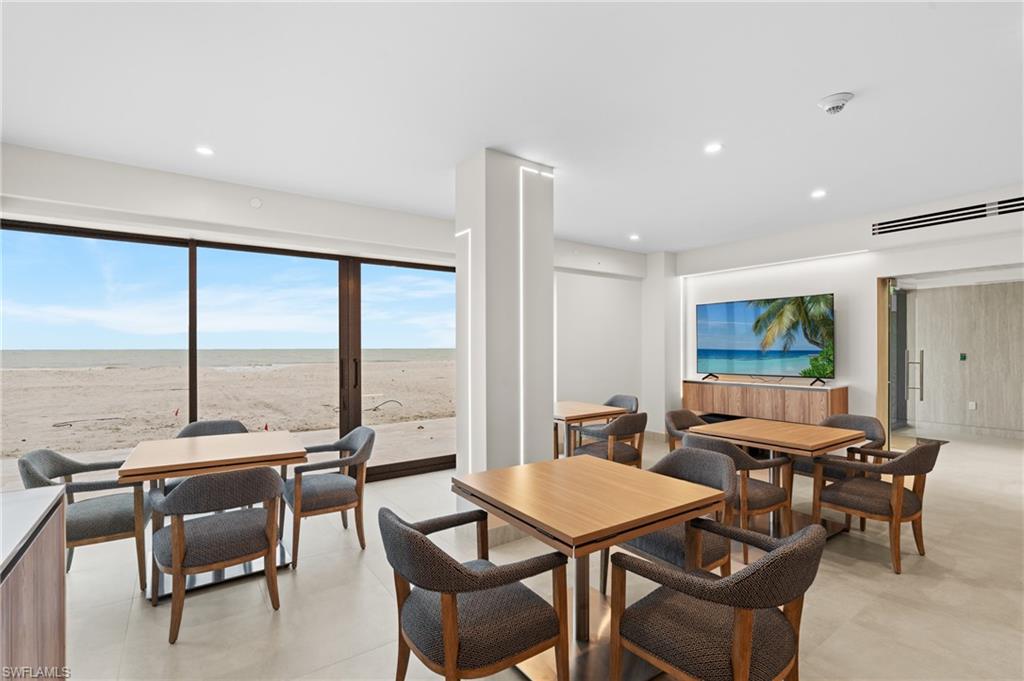 Dining area featuring recessed lighting