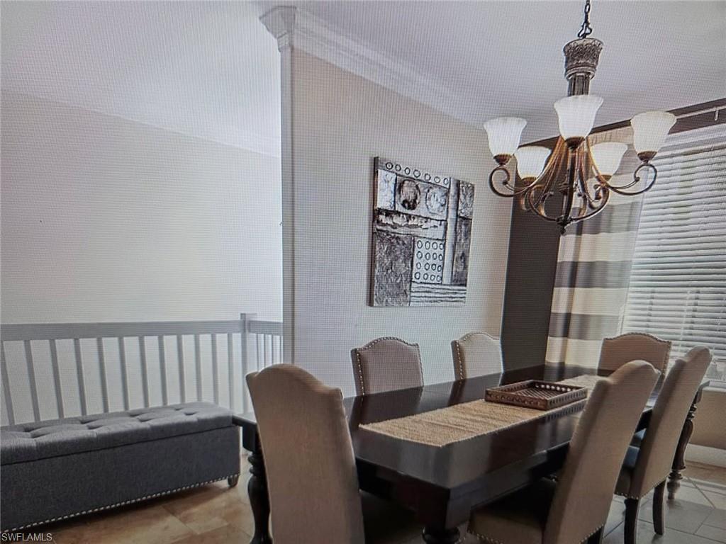 Dining space featuring a chandelier