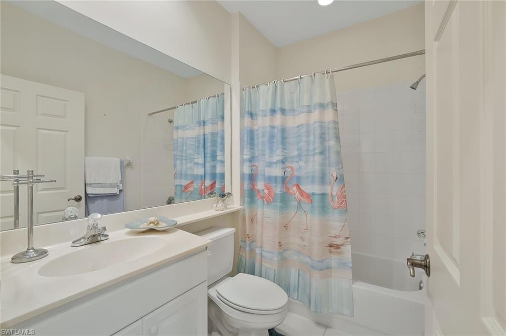 Full bathroom featuring vanity and shower / tub combo