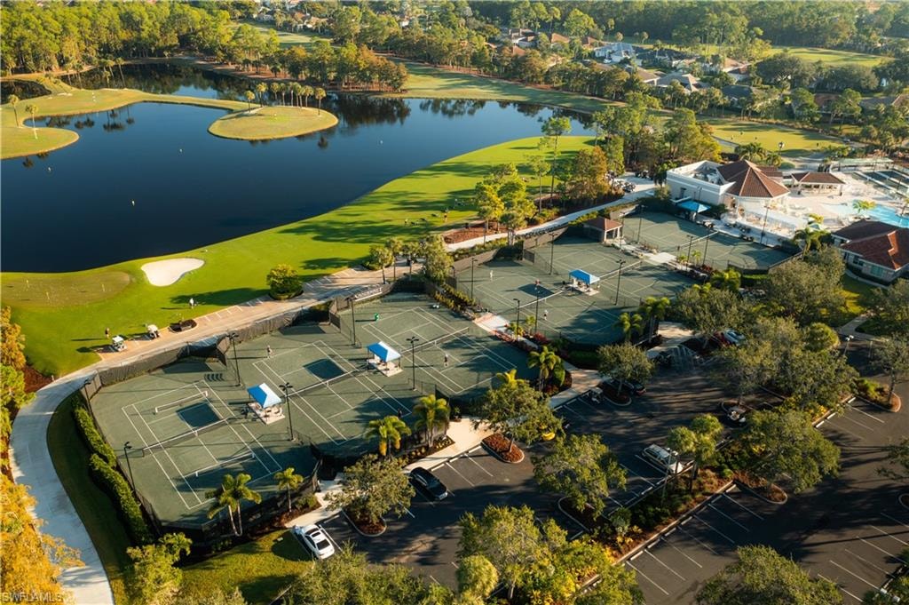 Bird's eye view of a large body of water and a golf club