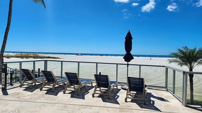 View of patio featuring a water view
