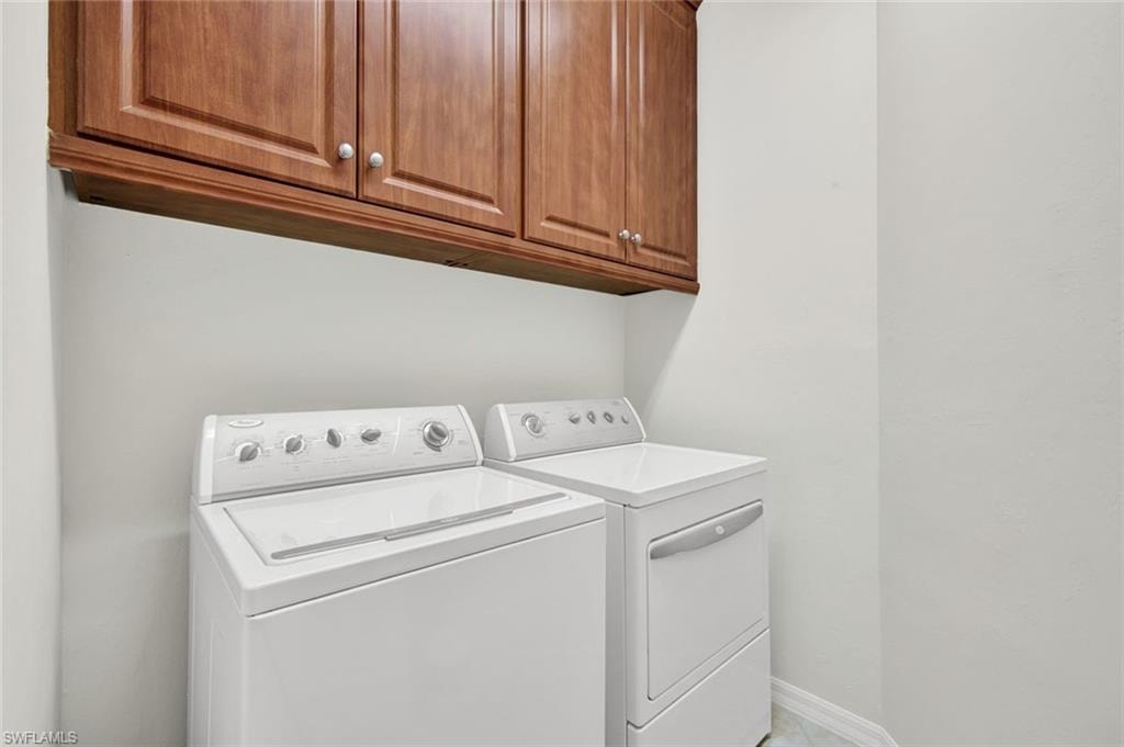 Laundry room featuring cabinet space and washing machine and dryer