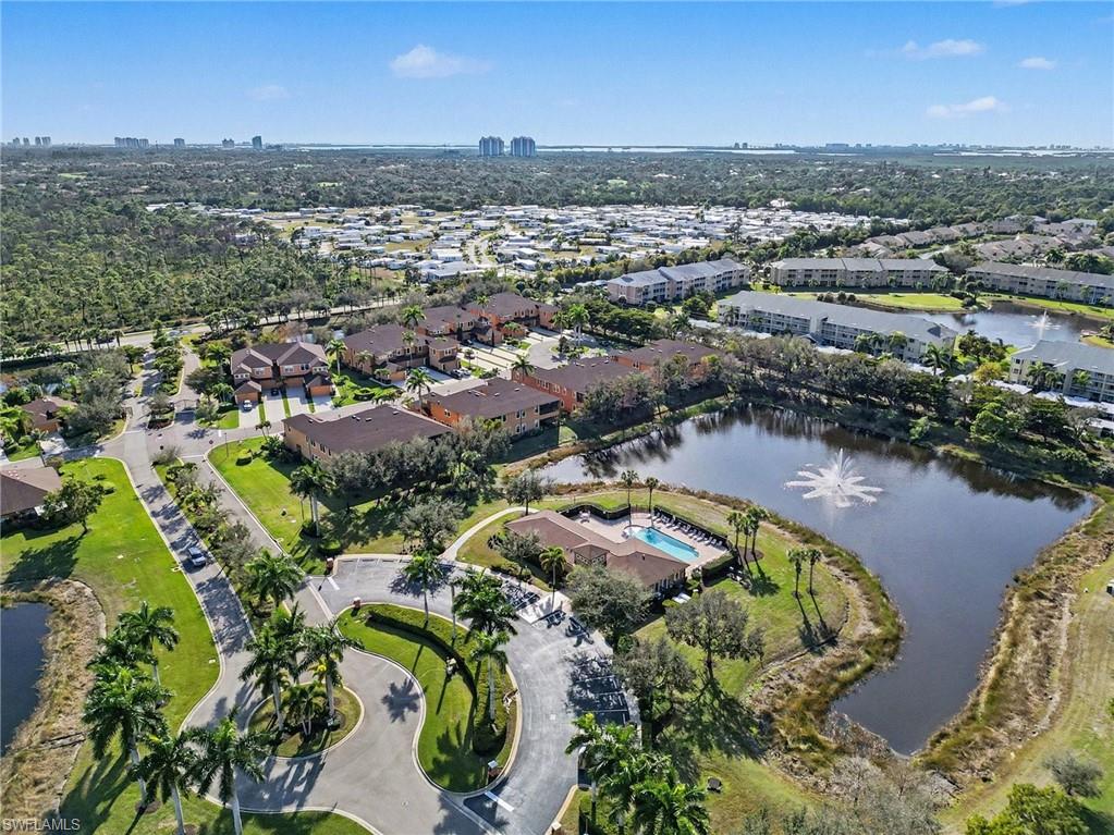 Aerial view of community showing body of water