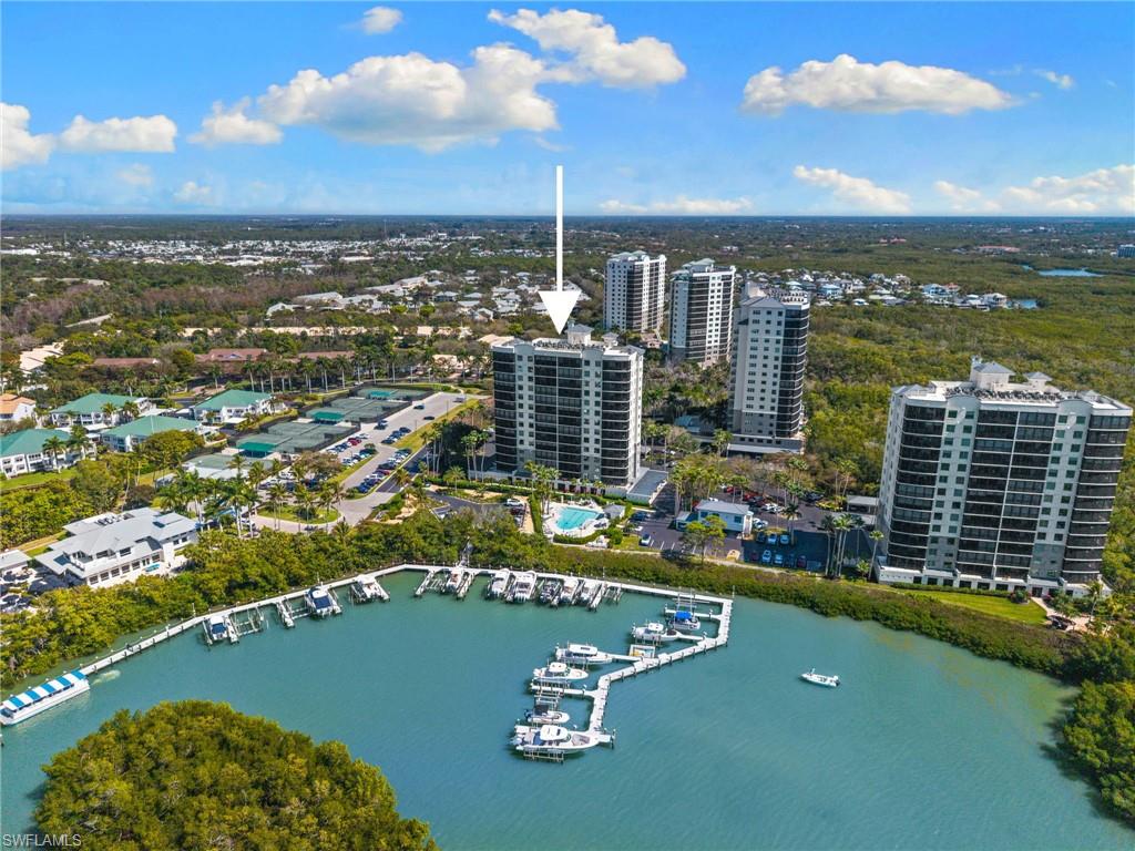 View of urban area with a large body of water