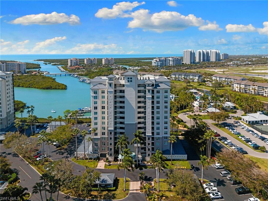 View of urban area with a nearby body of water and apartment complex