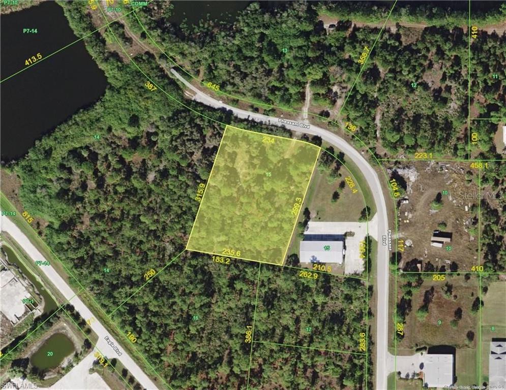 Aerial view of property's location with property boundaries highlighted