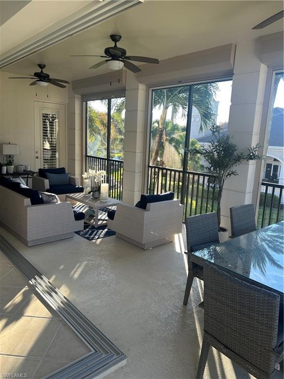 Rear Lanai featuring ceiling fan and healthy amount of natural light
