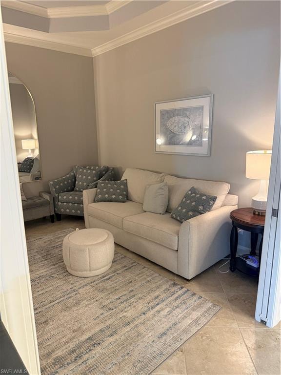 Living area featuring ornamental molding
