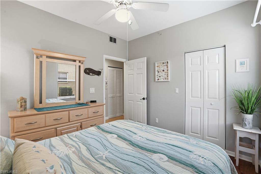 Bedroom with a closet and a ceiling fan
