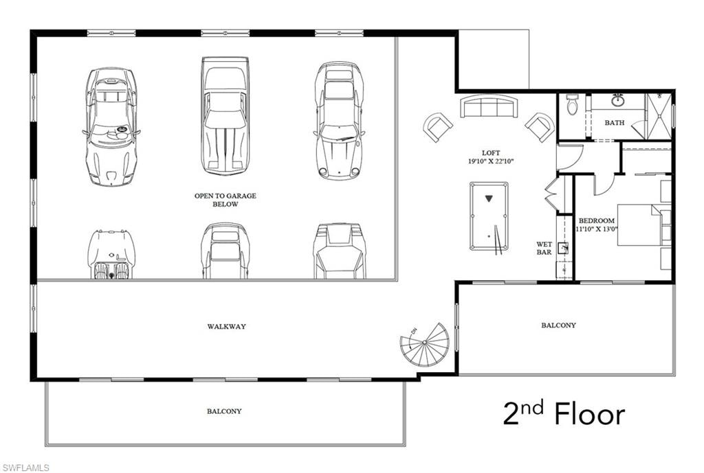 2nd Floor / room layout of OPTIONAL 12-Car Collector's Retreat