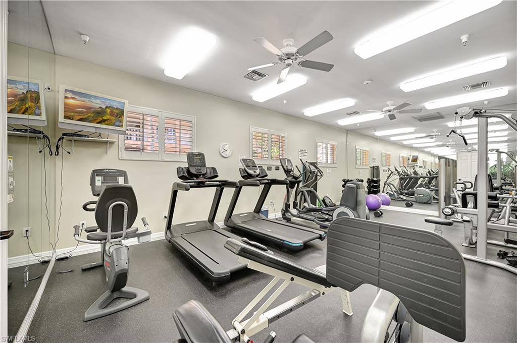 Gym with ceiling fan