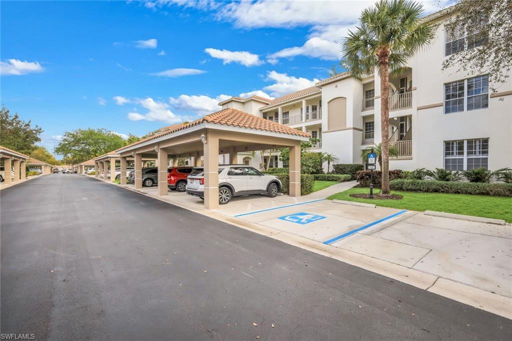 View of partially covered parking lot