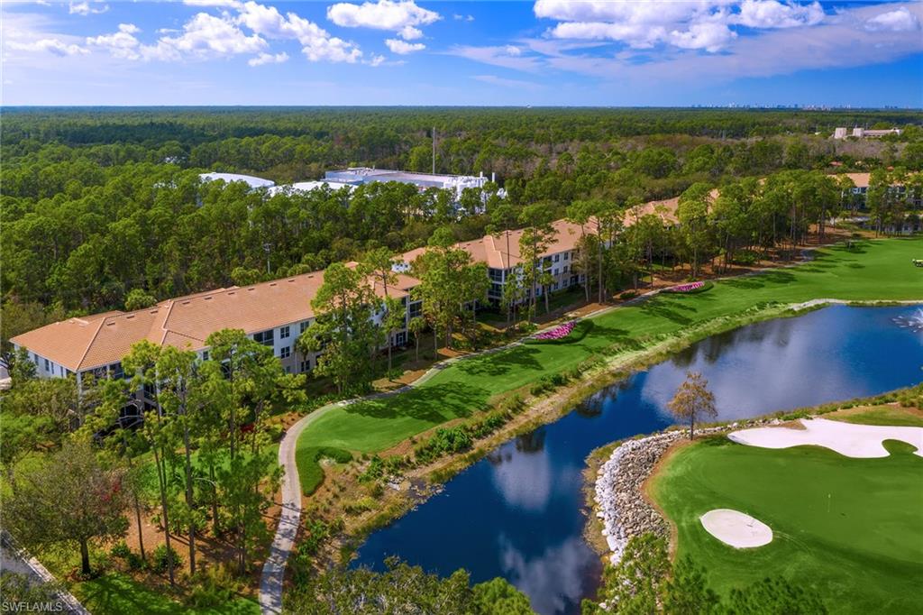 Bird's eye view of a local golf course and a large body of water
