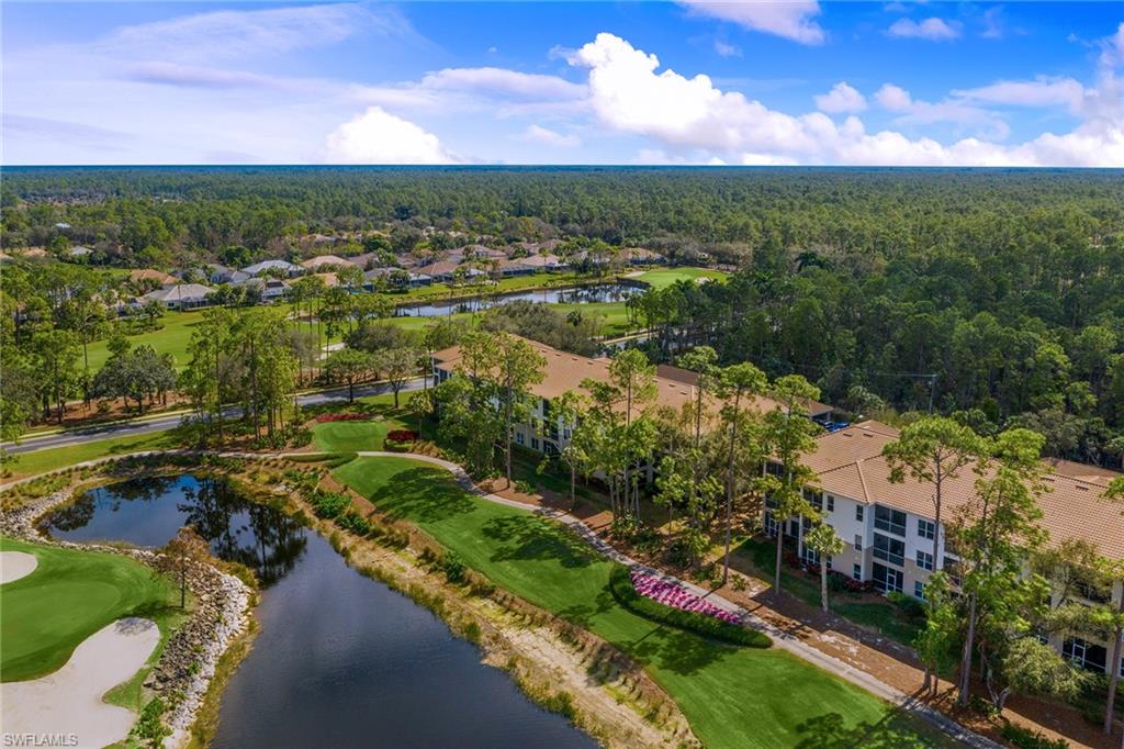 Aerial view of a forest and a local golf course
