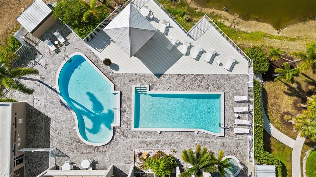Drone / aerial view of a pool