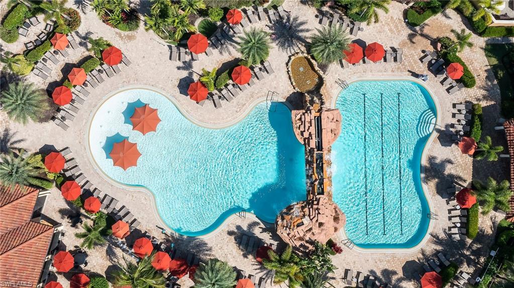 Aerial view of a pool