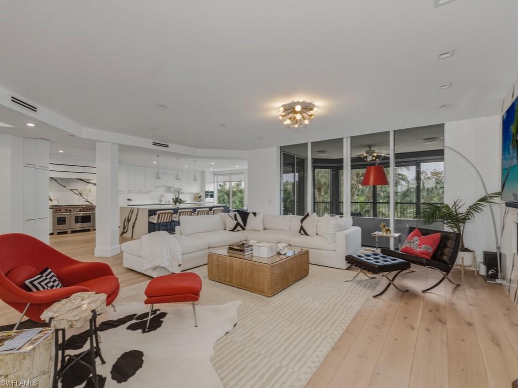 Living room featuring French Oak flooring