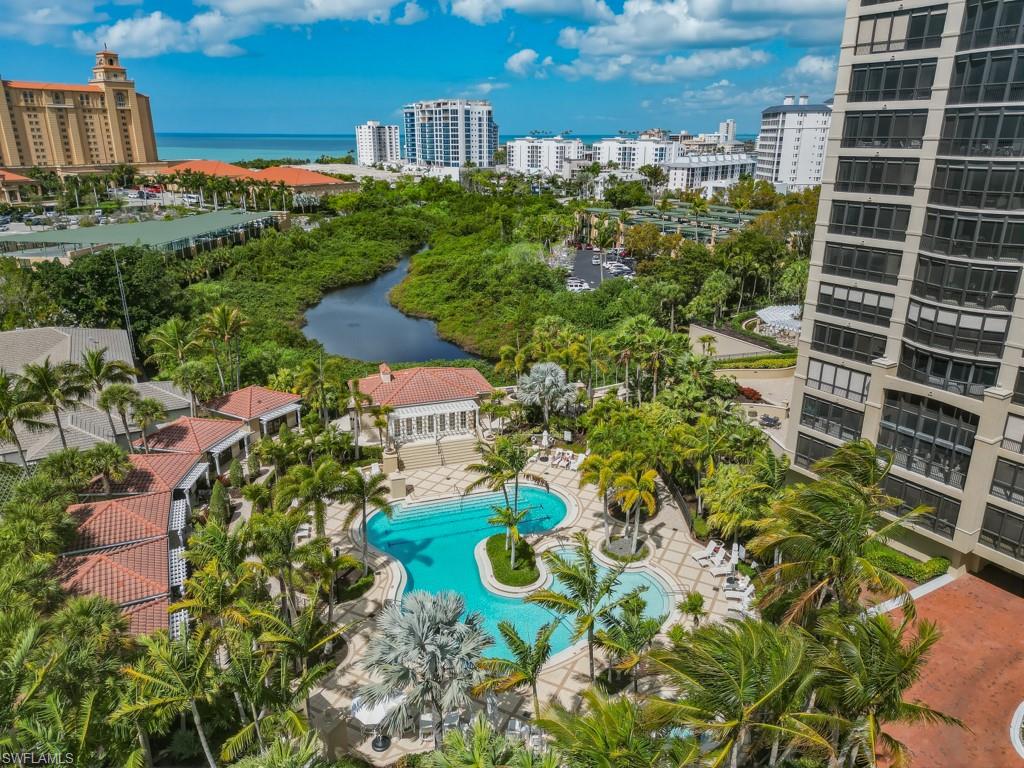 Aerial View of pool, Ritz Carlton, & skyline