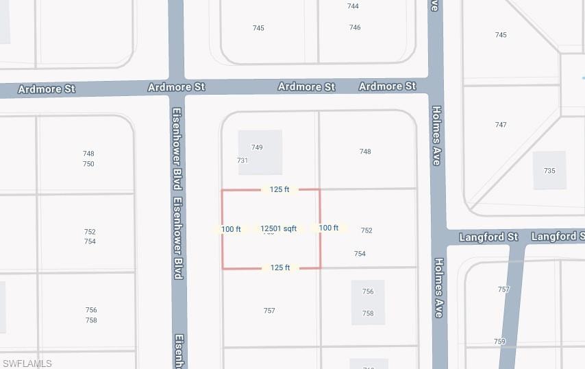 Map showing property parcels