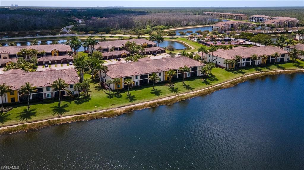 Aerial view of a nearby body of water