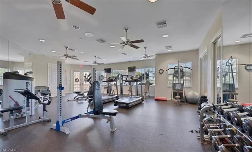 Exercise room with recessed lighting