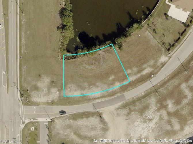 Aerial overview of property's location with property parcel outlined