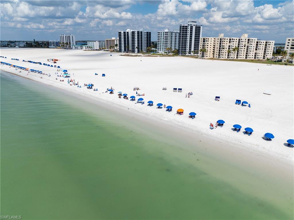 Drone / aerial view of extended coastline of Fort Myers Beach