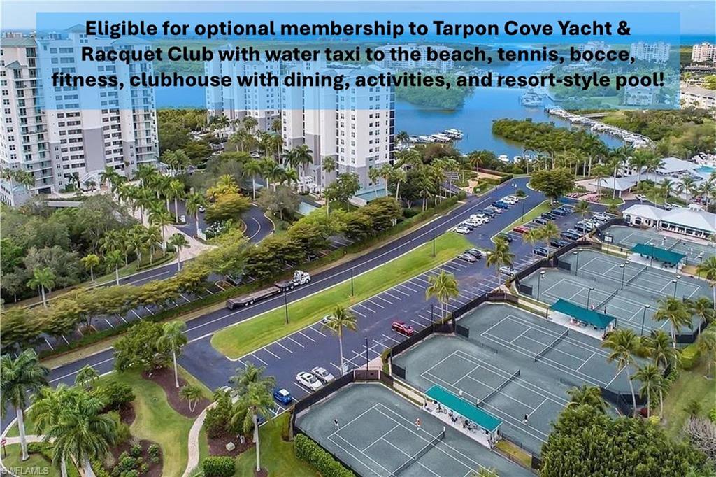 Eligible for optional membership to Tarpon Cove Yacht & Racquet Club with water taxi to the beach, tennis, bocce, fitness, clubhouse with dining, activities, and resort-style pool!