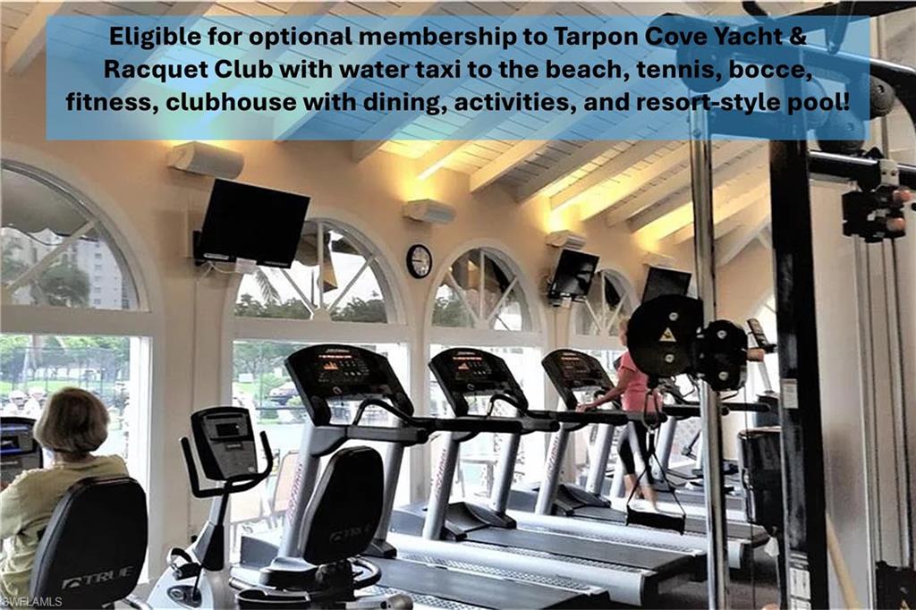 Eligible for optional membership to Tarpon Cove Yacht & Racquet Club with water taxi to the beach, tennis, bocce, fitness, clubhouse with dining, activities, and resort-style pool!