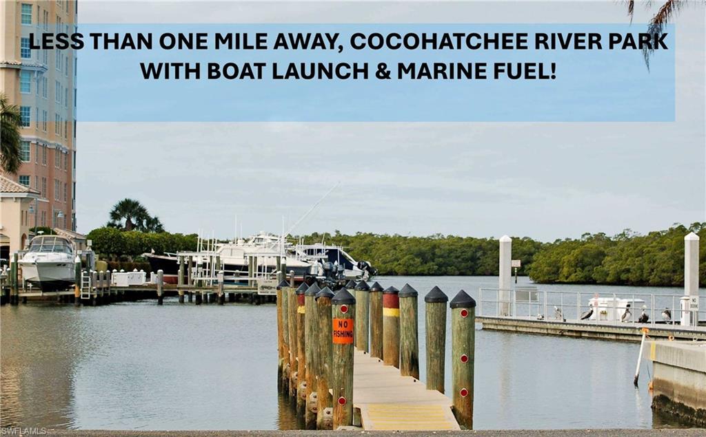 Offers in-community Gulf-access boat docks for lease (subject to availability) OR less than one mile from the Cocohatchee River Park with boat launch & marine fuel!