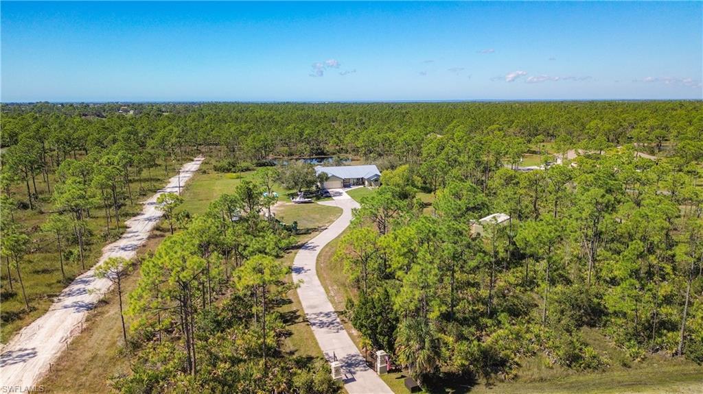 Aerial view of a heavily wooded area