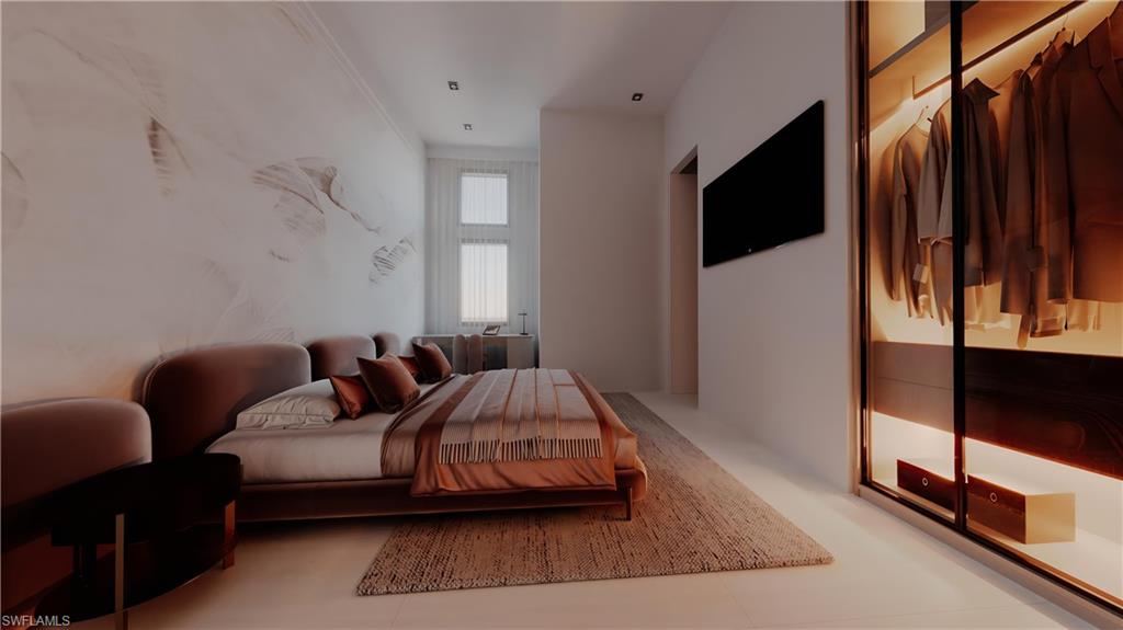 Rendering-Bedroom featuring crown molding