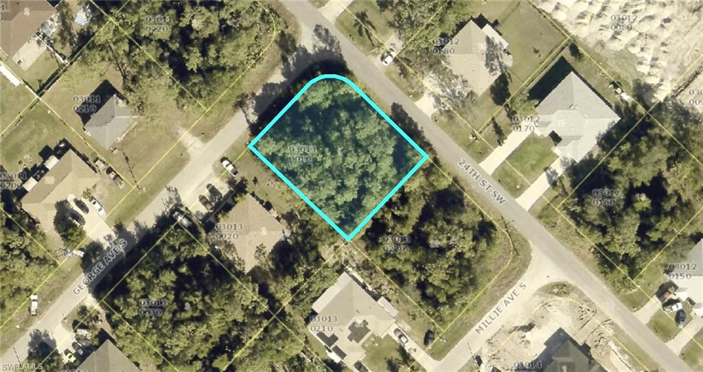 Aerial map of property and surrounding area with property parcel outlined
