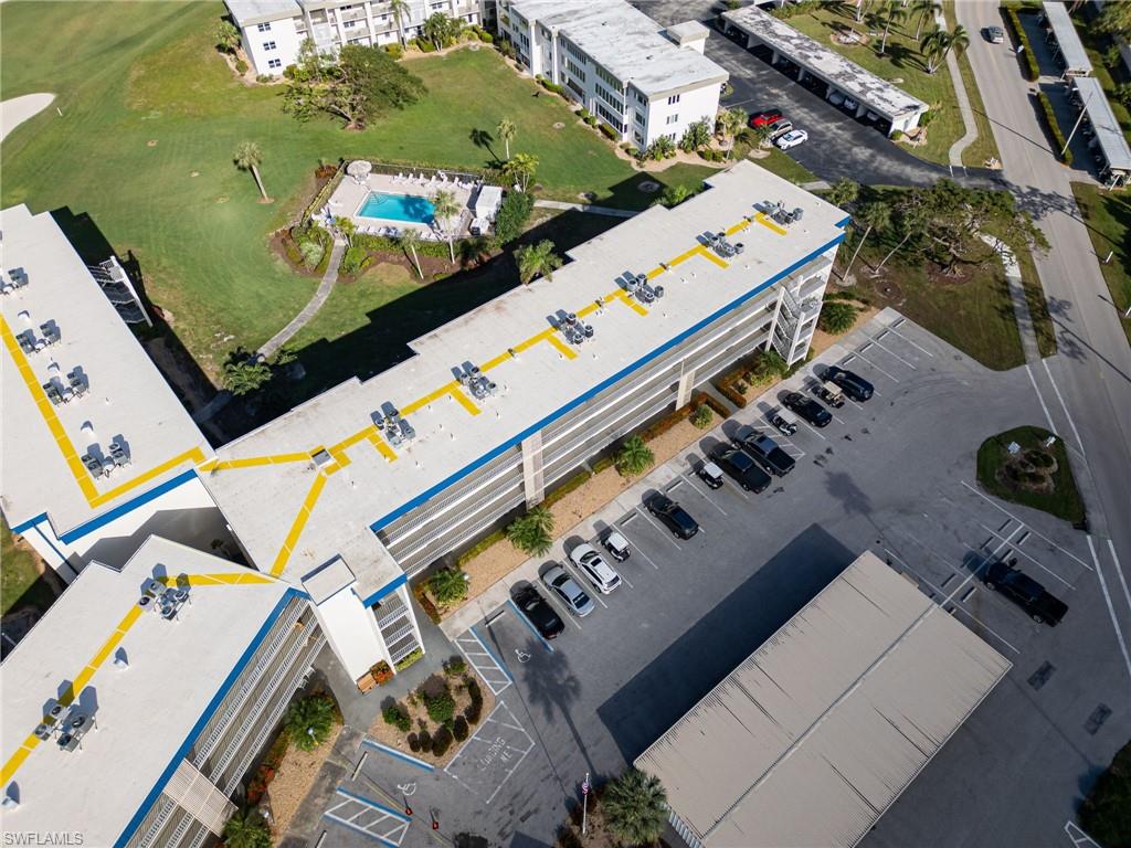Drone / aerial view of a pool area