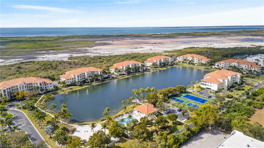 Bird's eye view of a nearby body of water