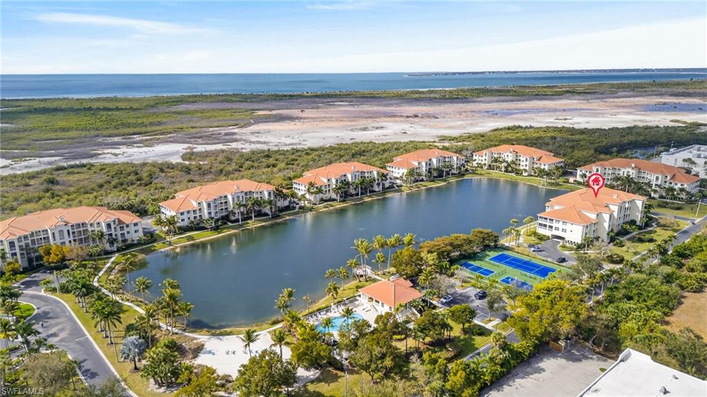 Drone / aerial view of a large body of water