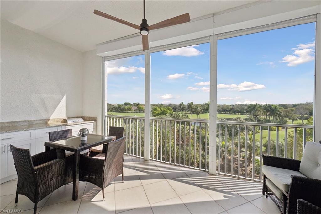 screened lania with tile floor, built-in electric grill