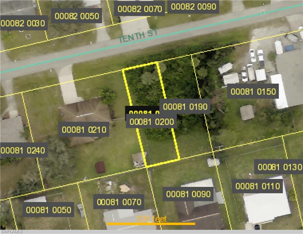 Aerial view of property's location featuring property parcel outlined