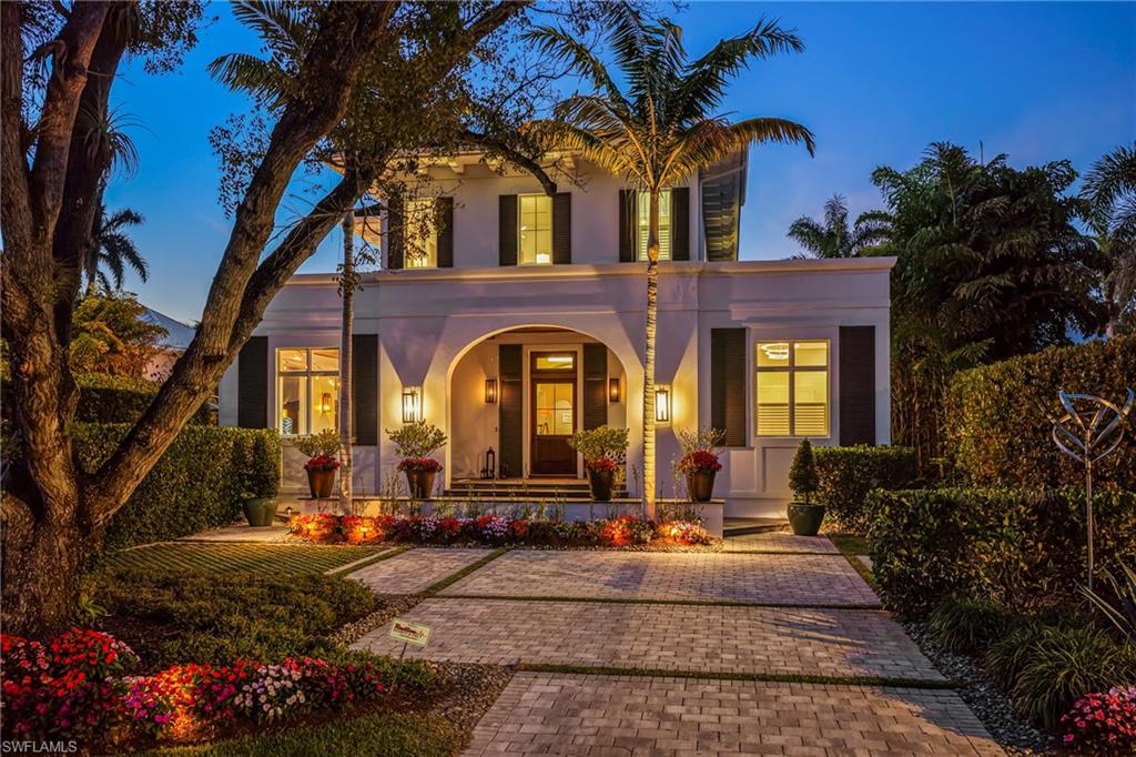 Twilight front entry of the home.