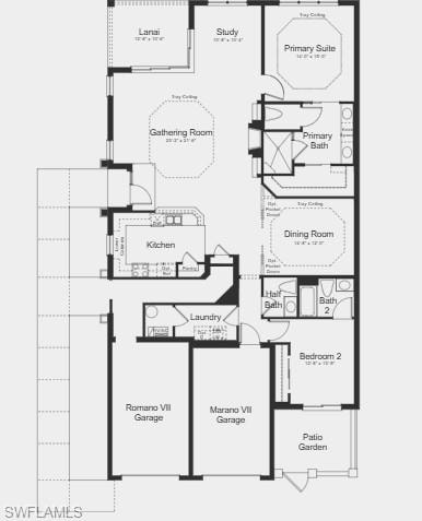 Floor Plan - Additional highlights include: 8' doors, pocket sliding doors to outdoor living, coffered ceilings, upgraded kitchen cabinets with quartz countertops, 5" baseboards, crown molding, Cafe appliances.