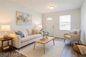 Living area with wood finished floors
