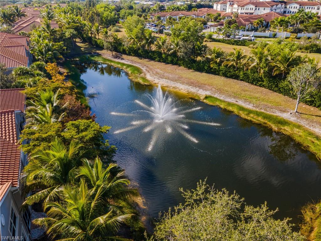 Aerial view of residential area with a large body of water
