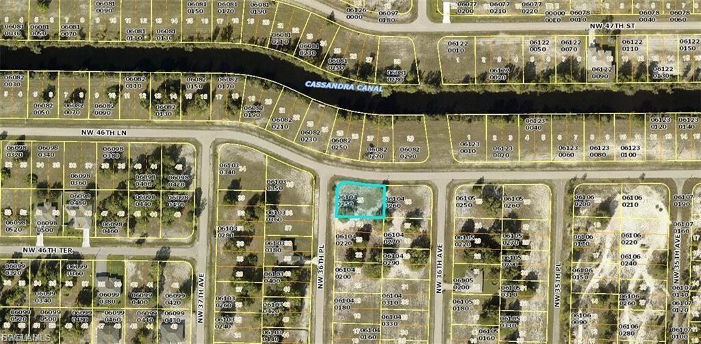 Aerial overview of property's location with property parcel outlined