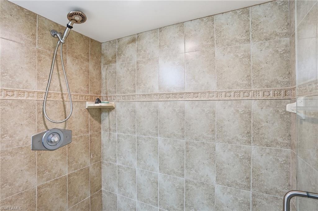 Bathroom view of tiled shower